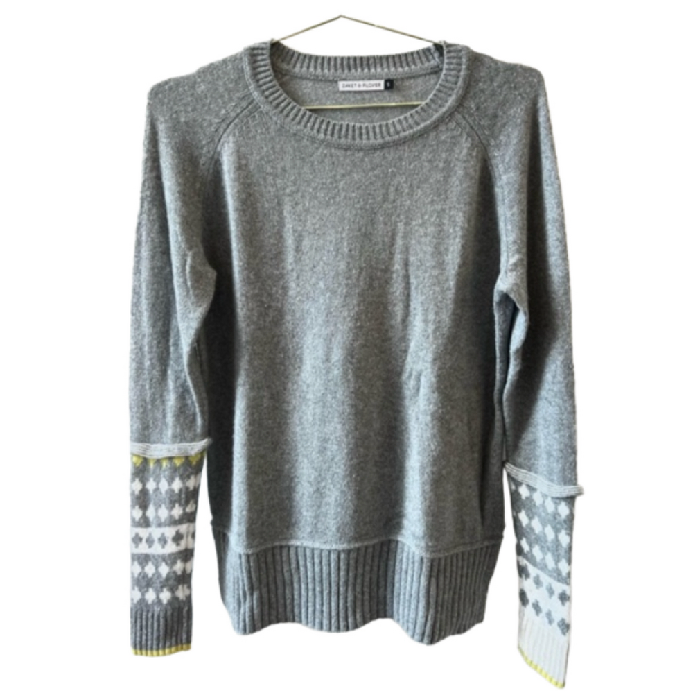 Zaket & Plover Merino Wool Blend Grey Size Small Sweater Icelandic Cuff Jumper